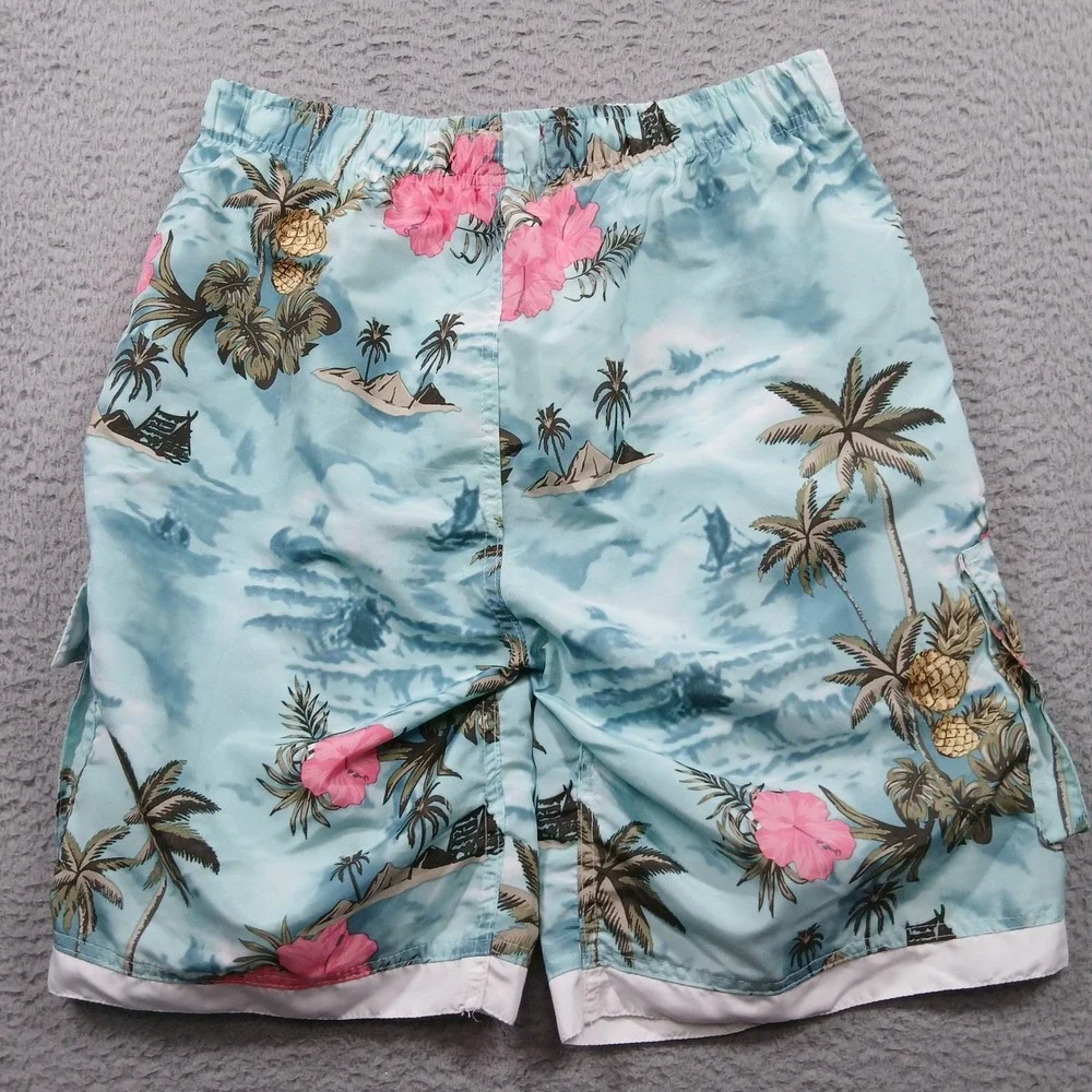 Ingear Mens Medium Tropical Hibiscus Cargo‎ Board Swim Shorts Mesh Liner EUC